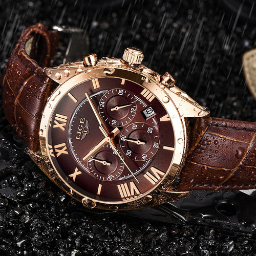 LIGE Watch For Men Top Brand Luxury Waterproof 24 Hour Date Quartz Clock Brown Leather Sports WristWatch Relogio Masculino 2020 freeshipping - nomoneyforolex