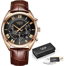 Load image into Gallery viewer, LIGE Watch For Men Top Brand Luxury Waterproof 24 Hour Date Quartz Clock Brown Leather Sports WristWatch Relogio Masculino 2020 freeshipping - nomoneyforolex
