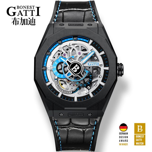 Famous Men Mechanical Watch GATTI Luxury Waterproof Leather Automatic Watches Rubber Sports Mens Wrist  watch freeshipping - nomoneyforolex