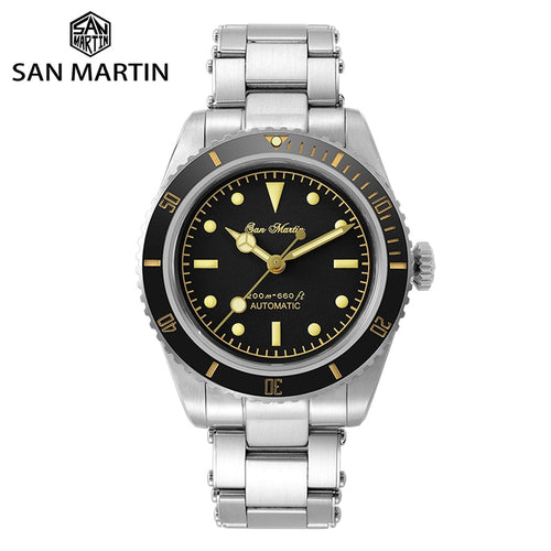 San Martin Diver Watch 6200 Retro Water Ghost Luxury Sapphire NH35 Men Automatic Mechanical Watches 20Bar Waterproof Luminous freeshipping - nomoneyforolex