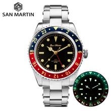 Load image into Gallery viewer, San Martin Diver Retro GMT Luxury Sapphire Rivet Bracelet Water Ghost Men Automatic Mechanical Watch 20Bar Waterproof Luminous freeshipping - nomoneyforolex
