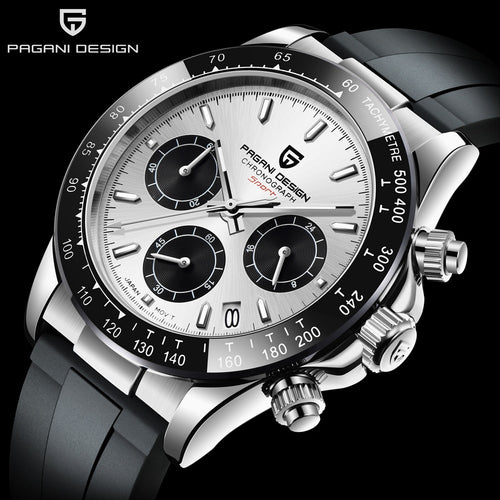 Pagani Design Daytona Men's Watches 100m Waterproof Dive Watch for Men Quartz Chronograph Black Rubber Sport Relogio Masculino freeshipping - nomoneyforolex