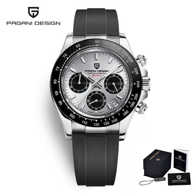 Pagani Design Daytona Men's Watches 100m Waterproof Dive Watch for Men Quartz Chronograph Black Rubber Sport Relogio Masculino freeshipping - nomoneyforolex